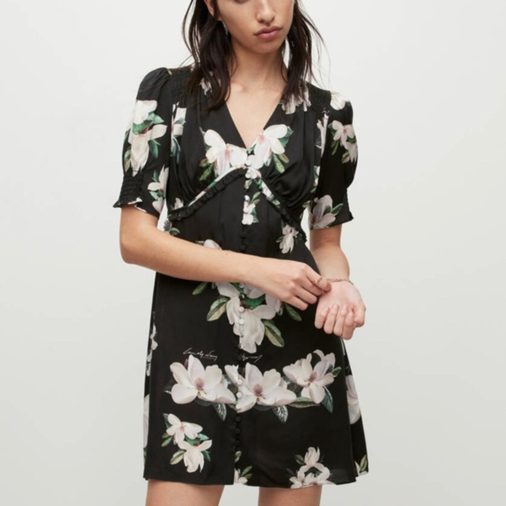 All Saints Black Floral Mini Dress